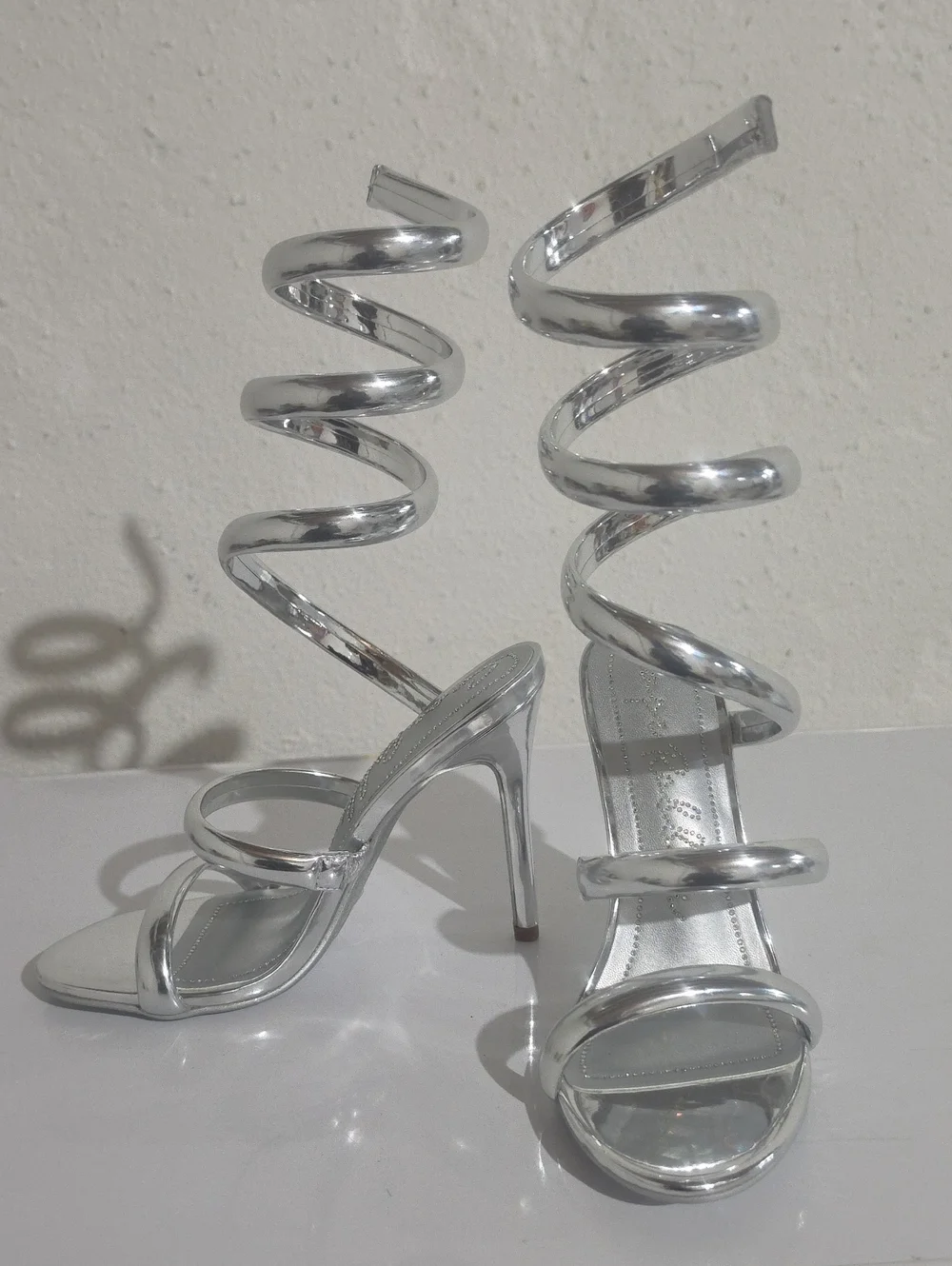 Cape Robbin Dayna Silver Spiral Wrap Women's Heeled Sandals